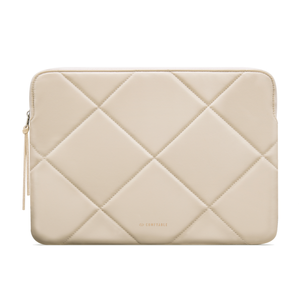 Slim Cute Quilted Faux Leather Laptop SLEEVE Carrying Case for Women, Computer Bag for MacBook Air M3 M2 M1, MacBook Pro 13 Inch 14 Inch, BEIGE