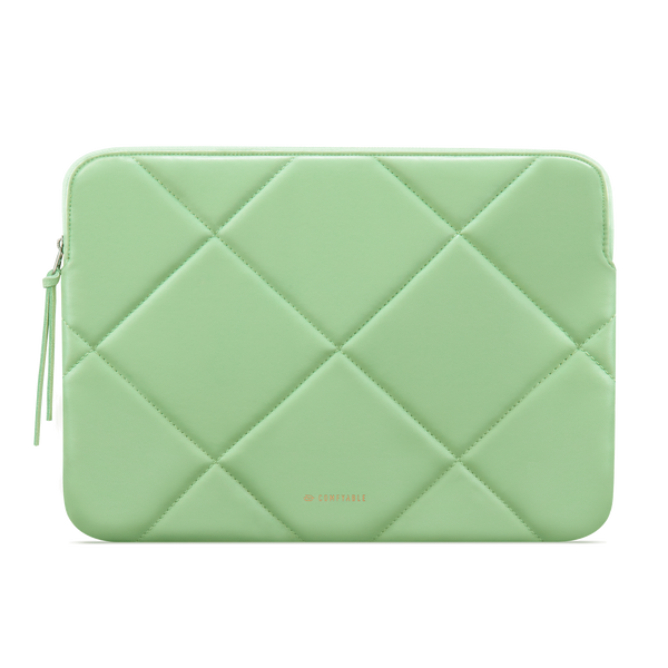 Slim Cute Quilted Faux Leather Laptop SLEEVE Carrying Case for Women, Computer Bag for MacBook Air M3 M2 M1, MacBook Pro 13 Inch 14 Inch, PISTACHIO