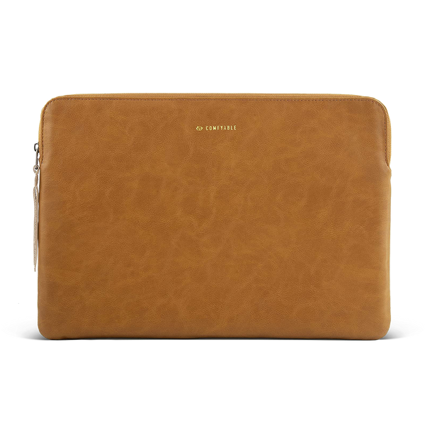 Slim Protective Laptop Sleeve Fit for All MacBook Air& 13inch/ 14inch/ 16inch MacBook Pro , PU Leather Bag Waterproof Computer Case, Yellow Brown