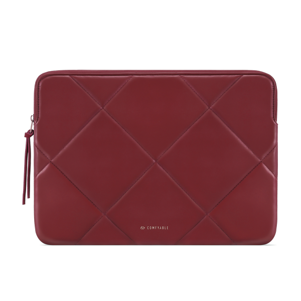 Slim Cute Quilted Faux Leather Laptop SLEEVE Carrying Case for Women, Computer Bag for MacBook Air M2 M1, MacBook Pro 13 Inch 14 Inch, Burgundy