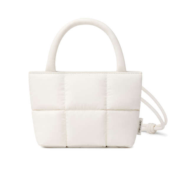 Stylish Puffy Top Handle Bag for Women, Cute Quilted Padded Purse for Daily Use, Small Lightweight Crossbody Bag with Adjustable Strap, Rice