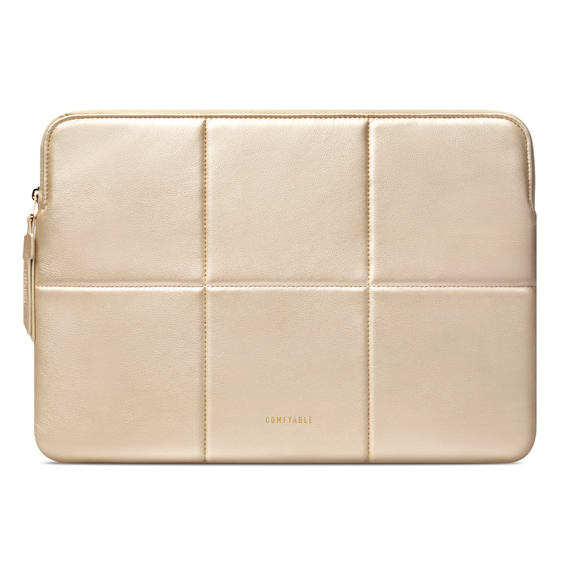 Comfyable Slim Laptop Sleeve 13 Inch 14 Inch Compatible for MacBook Air 13”, MacBook Pro 13-14 Inch M3, Quilted Faux Leather Laptop Carrying Case, GOLD