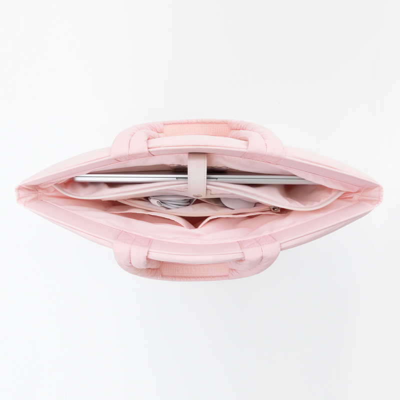 Work Tote Bag for Women Puffer Nylon Purse with Laptop Compartment Large Shoulder Bag for Travel School 15 16 inch Pink