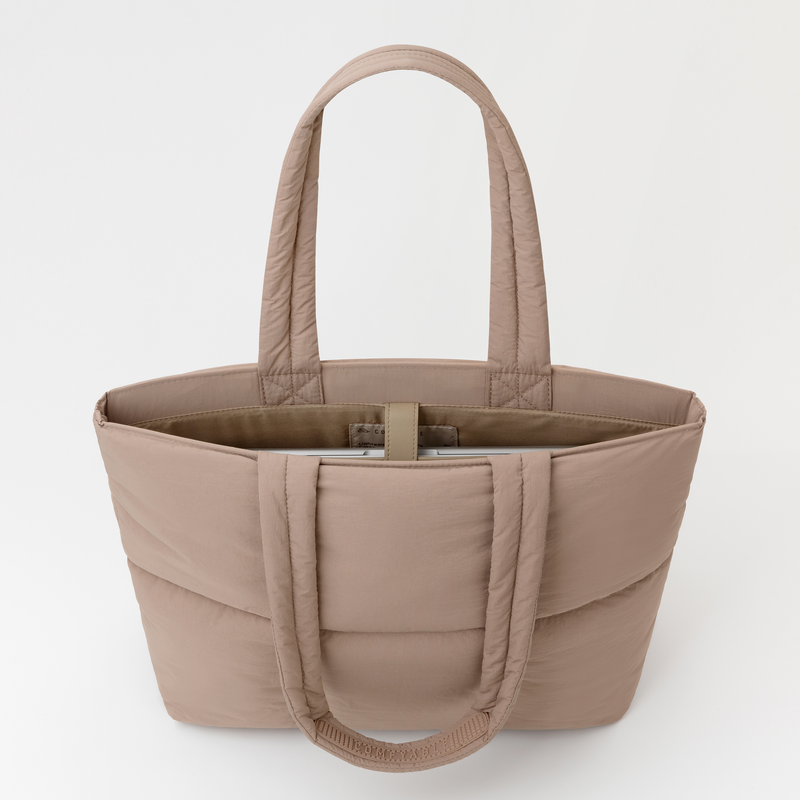 Work Tote Bag for Women Puffer Nylon Purse with Laptop Compartment Large Shoulder Bag for Travel School 15 16 inch Italian Clay