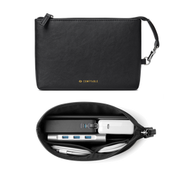 Electronic Organizer Travel Case, Cord Storage Bag for Tech Accessories, Water-resistant Cable Organizer, Premium Leather Pouch for Charger, Phone, Cable, Mouse, Power Bank, Black