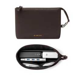 Electronic Organizer Travel Case, Cord Storage Bag for Tech Accessories, Water-resistant Cable Organizer, Premium Leather Pouch for Charger, Phone, Cable, Mouse, Power Bank, Chocolate