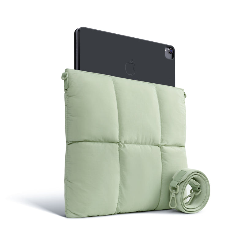 Puffy Tablet Shoulder Bag for iPad Pro 12.9 Inch, Quilted Puffer Puff Tablet Sling Crossbody Bag, Pillow Sleeve Case with Shoulder Strap