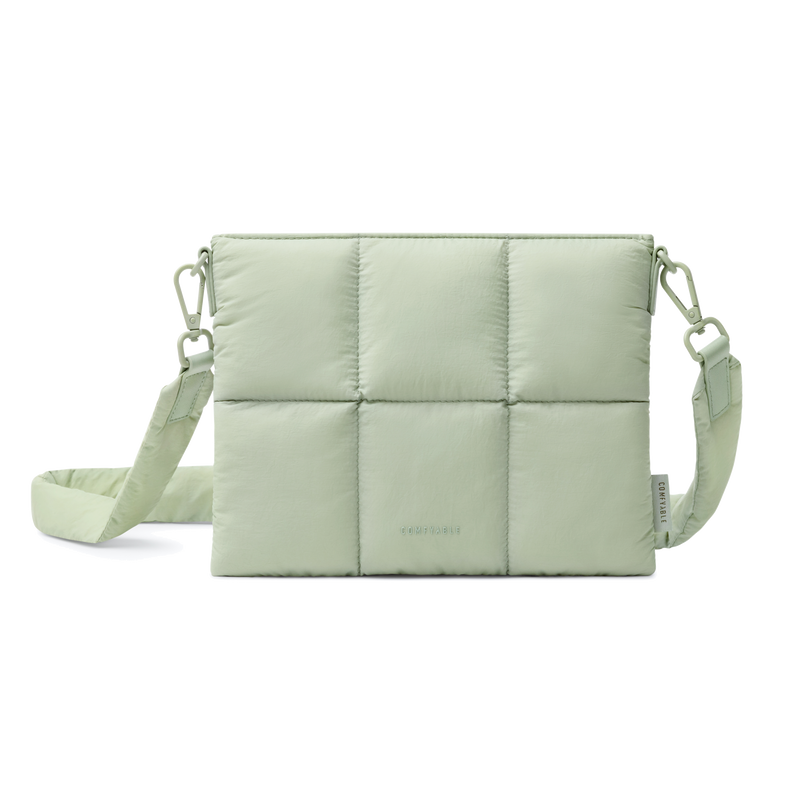 Comfyable Puffer Crossbody Bag, Quilted Puffy Cross Body Purse, Mini Small Pouch, Nylon, Sage