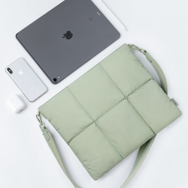 Puffy Tablet Shoulder Bag for iPad Pro 12.9 Inch, Quilted Puffer Puff Tablet Sling Crossbody Bag, Pillow Sleeve Case with Shoulder Strap