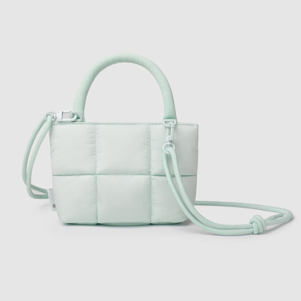 Stylish Puffy Top Handle Bag for Women, Cute Quilted Padded Purse for Daily Use, Small Lightweight Crossbody Bag with Adjustable Strap, Ice blue