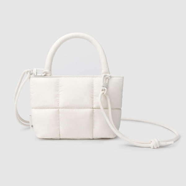 Stylish Puffy Top Handle Bag for Women, Cute Quilted Padded Purse for Daily Use, Small Lightweight Crossbody Bag with Adjustable Strap, Rice