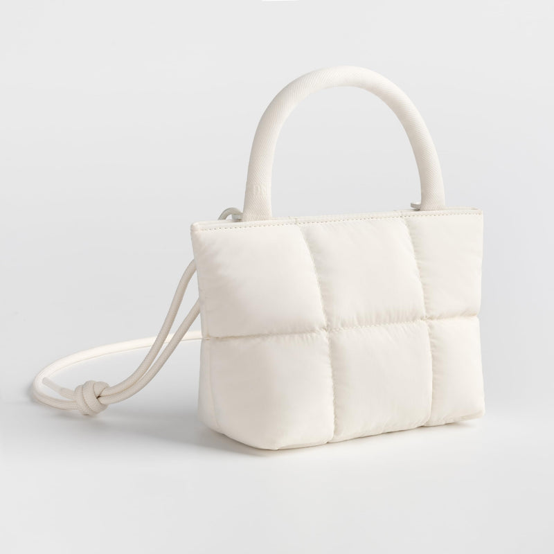 Stylish Puffy Top Handle Bag for Women, Cute Quilted Padded Purse for Daily Use, Small Lightweight Crossbody Bag with Adjustable Strap, Rice