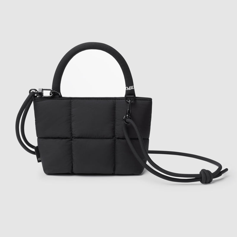 Stylish Puffy Top Handle Bag for Women, Cute Quilted Padded Purse for Daily Use, Small Lightweight Crossbody Bag with Adjustable Strap, Black