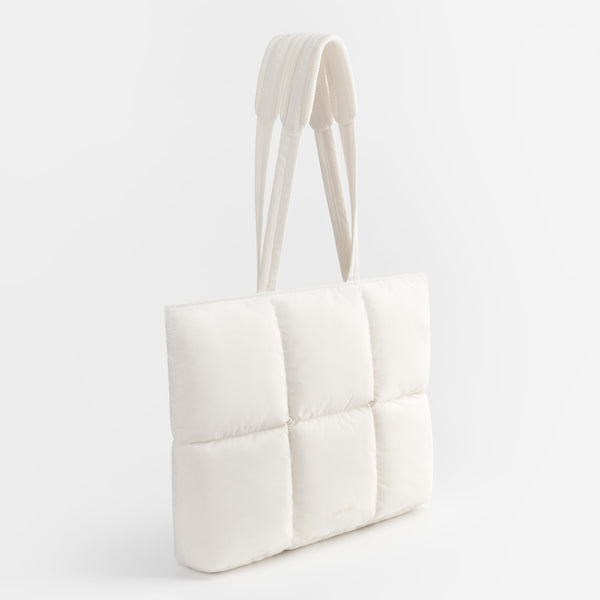 Puffy Laptop Bag Compatible for 13 Inch 14 Inch MacBook Pro/Air, Lightweight Puffer Handbag for Women with Laptop Compartment, Quilted Anti-Slip Shoulder Bag for Work, Travel, College, Rice