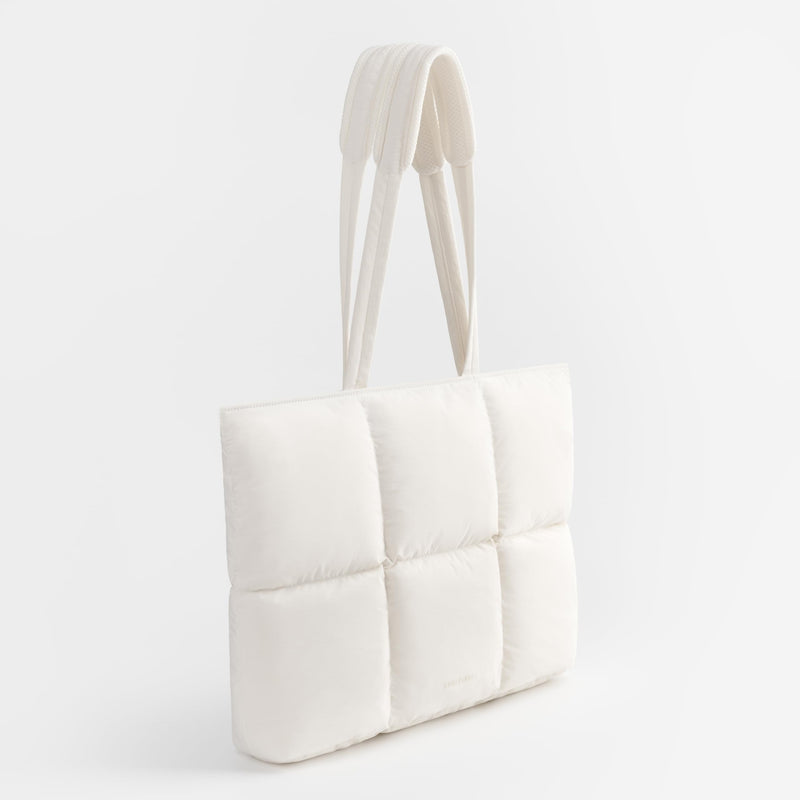 Puffy Laptop Bag Compatible for 13 Inch 14 Inch MacBook Pro/Air, Lightweight Puffer Handbag for Women with Laptop Compartment, Quilted Anti-Slip Shoulder Bag for Work, Travel, College, Rice