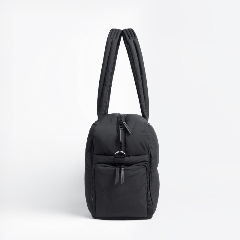 Nylon Duffle Bag for Travel, Gym, Weekender Luggage Puffer Bag with Removable Shoe Compartment, Carrying Overnight Bag with Laptop Compartment For Women Men, Water-Repellent, Black