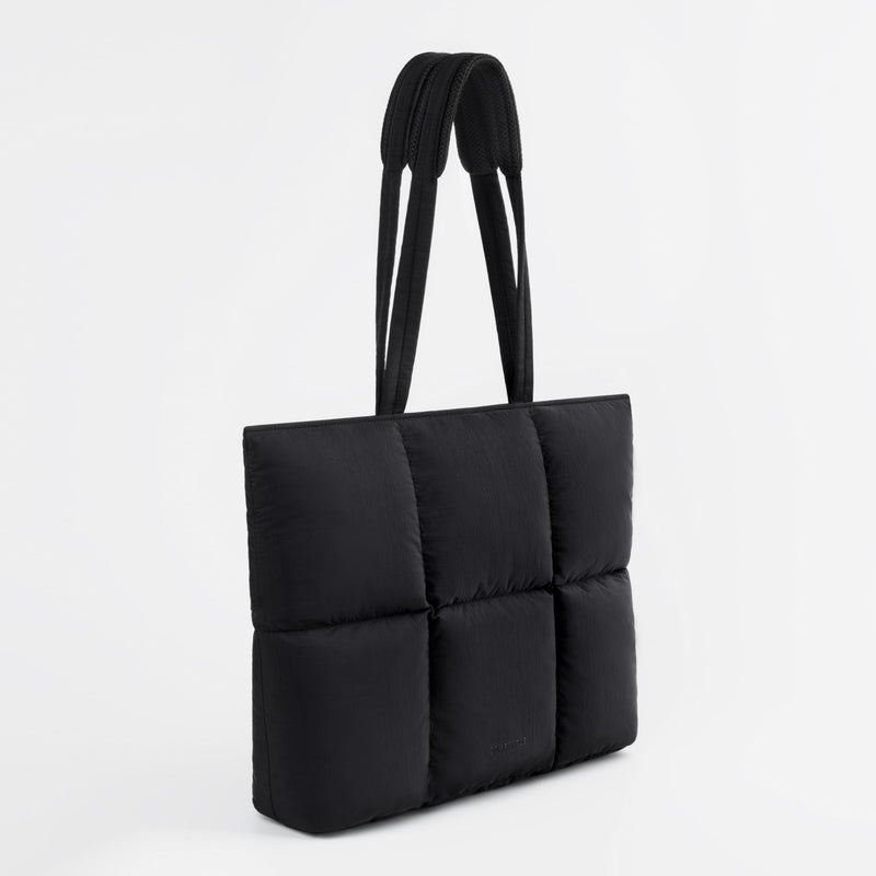 Puffy Laptop Bag Compatible for 13 Inch 14 Inch MacBook Pro/Air, Lightweight Puffer Handbag for Women with Laptop Compartment, Quilted Anti-Slip Shoulder Bag for Work, Travel, College, Black