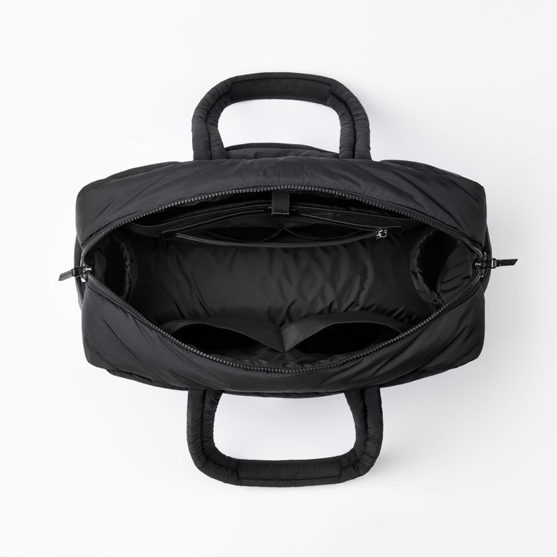 Nylon Duffle Bag for Travel, Gym, Weekender Luggage Puffer Bag with Removable Shoe Compartment, Carrying Overnight Bag with Laptop Compartment For Women Men, Water-Repellent, Black