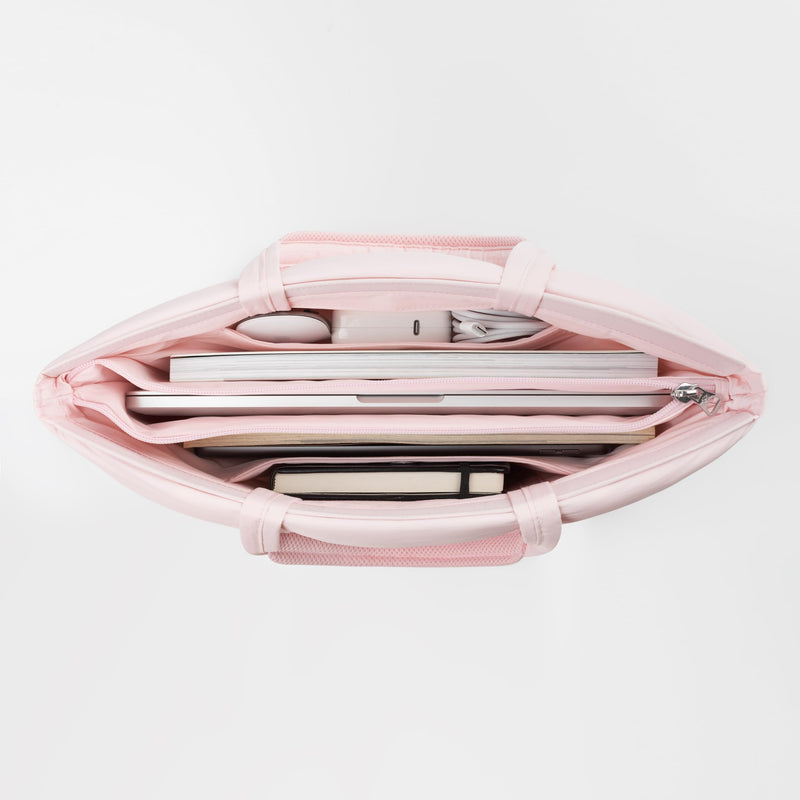 Puffy Laptop Bag Compatible for 13 Inch 14 Inch MacBook Pro/Air, Lightweight Puffer Handbag for Women with Laptop Compartment, Quilted Anti-Slip Shoulder Bag for Work, Travel, College, Light Pink