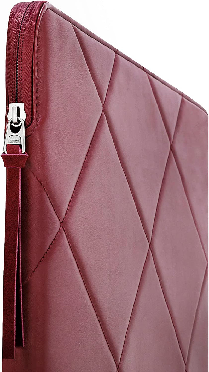 Slim Cute Quilted Faux Leather Laptop SLEEVE Carrying Case for Women, Computer Bag for MacBook Air M2 M1, MacBook Pro 13 Inch 14 Inch, Burgundy