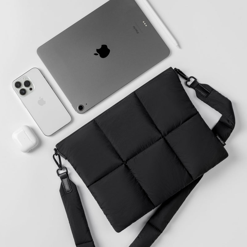 Comfyable Puffy Tablet Sleeve Bag, Compatible with 11-inch iPad Pro M4 and iPad Air 11-inch M2 2024, Quilted Cute Carrying Tablet Pouch with Shoulder Strap, Black