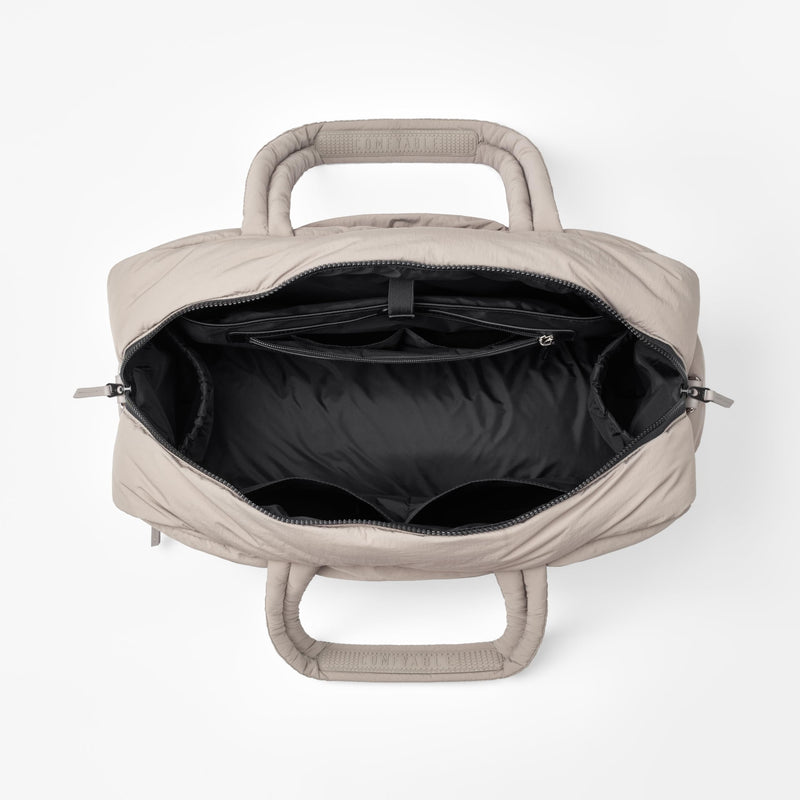 Nylon Duffle Bag for Travel, Gym, Weekender Luggage Puffer Bag with Removable Shoe Compartment, Carrying Overnight Bag with Laptop Compartment For Women Men, Water-Repellent, Taupe