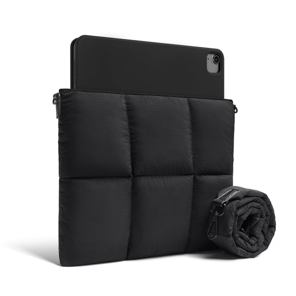Comfyable Puffy Tablet Sleeve Bag, Compatible with 11-inch iPad Pro M4 and iPad Air 11-inch M2 2024, Quilted Cute Carrying Tablet Pouch with Shoulder Strap, Black