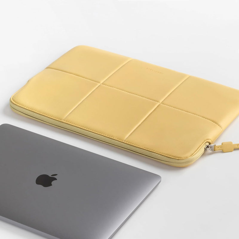Comfyable Slim Laptop Sleeve 13 Inch 14 Inch Compatible for MacBook Air 13”, MacBook Pro 13-14 Inch M3, Quilted Faux Leather Laptop Carrying Case, Mustard Yellow