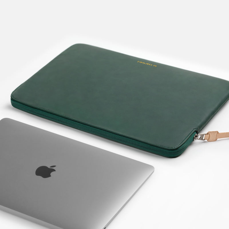 Slim Protective Laptop Sleeve Fit for All MacBook Air 15In & 13inch/ 14inch/ 16inch MacBook Pro , PU Leather Bag Waterproof Computer Case, Midnight Green