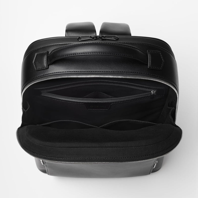 Comfyable x Edition Premium Vegan Leather Backpack for 13" 14" 15" 16" Laptops, Business Trip Backpack with Trolley Strap & YKK Zipper, Water-repellent Durable Bag for Men Women, Daypack for Work, BLACK