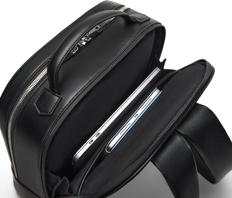 Comfyable x Edition Premium Vegan Leather Backpack for 13" 14" 15" 16" Laptops, Business Trip Backpack with Trolley Strap & YKK Zipper, Water-repellent Durable Bag for Men Women, Daypack for Work, BLACK