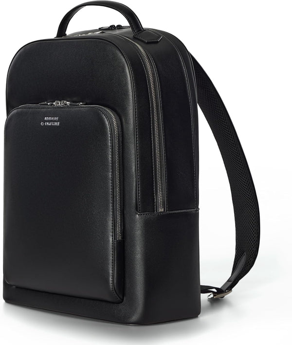Comfyable x Edition Premium Vegan Leather Backpack for 13" 14" 15" 16" Laptops, Business Trip Backpack with Trolley Strap & YKK Zipper, Water-repellent Durable Bag for Men Women, Daypack for Work, BLACK