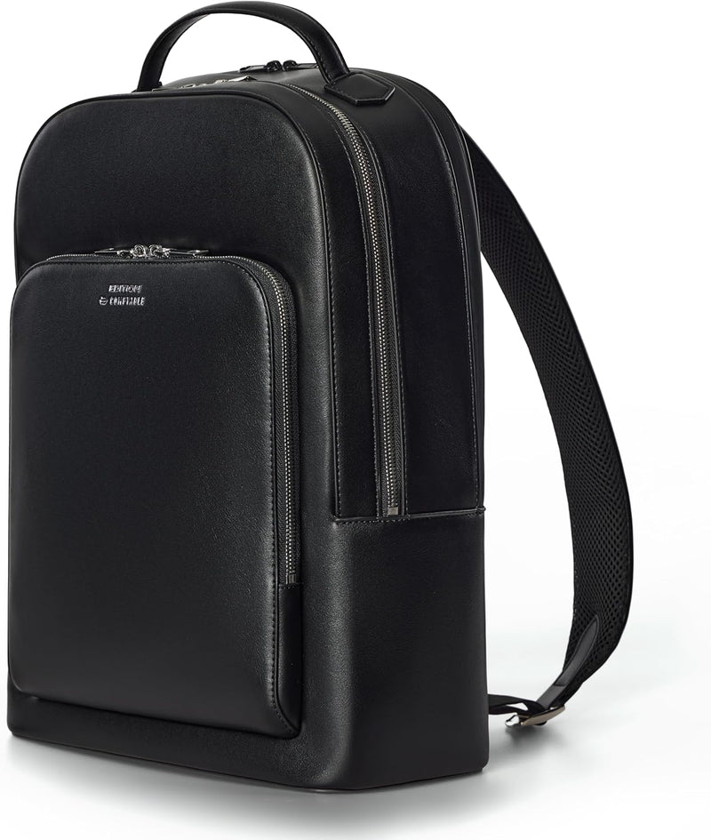 Comfyable x Edition Premium Vegan Leather Backpack for 13" 14" 15" 16" Laptops, Business Trip Backpack with Trolley Strap & YKK Zipper, Water-repellent Durable Bag for Men Women, Daypack for Work, BLACK