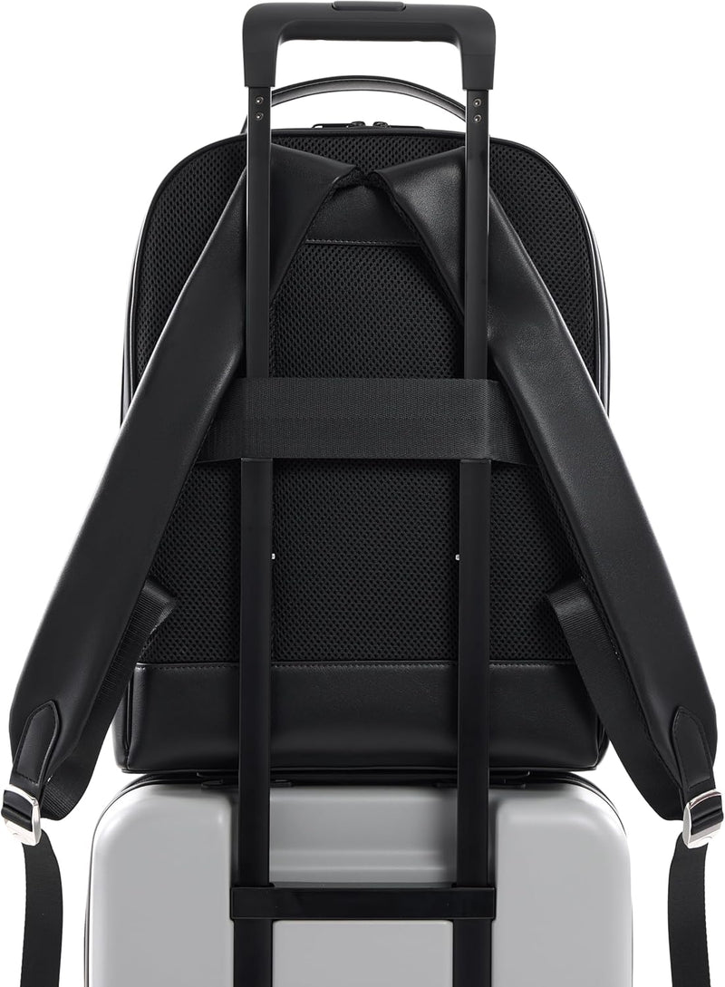 Comfyable x Edition Premium Vegan Leather Backpack for 13" 14" 15" 16" Laptops, Business Trip Backpack with Trolley Strap & YKK Zipper, Water-repellent Durable Bag for Men Women, Daypack for Work, BLACK