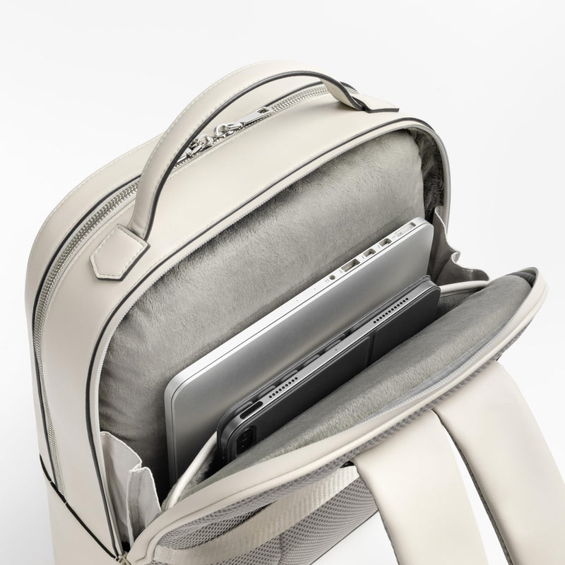 Comfyable x Edition Premium Vegan Leather Backpack for 13" 14" 15" 16" Laptops, Business Trip Backpack with Trolley Strap & YKK Zipper, Water-repellent Durable Bag for Men Women, Daypack for Work, LIGHT BEIGE