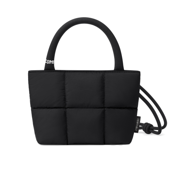 Stylish Puffy Top Handle Bag for Women, Cute Quilted Padded Purse for Daily Use, Small Lightweight Crossbody Bag with Adjustable Strap, Black