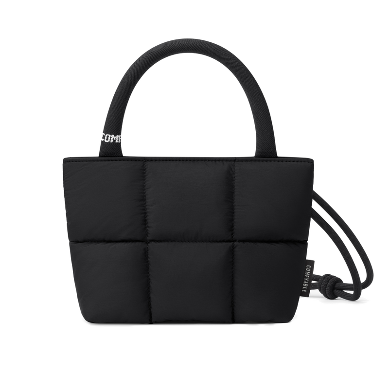 Stylish Puffy Top Handle Bag for Women, Cute Quilted Padded Purse for Daily Use, Small Lightweight Crossbody Bag with Adjustable Strap, Black