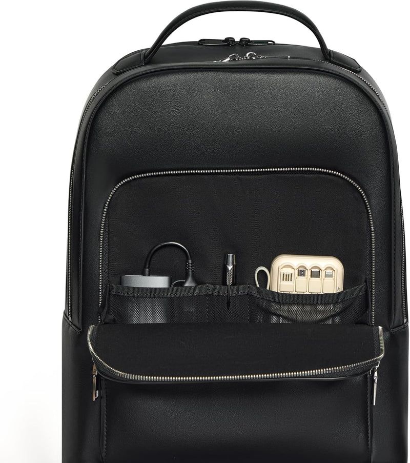 Comfyable x Edition Premium Vegan Leather Backpack for 13" 14" 15" 16" Laptops, Business Trip Backpack with Trolley Strap & YKK Zipper, Water-repellent Durable Bag for Men Women, Daypack for Work, BLACK