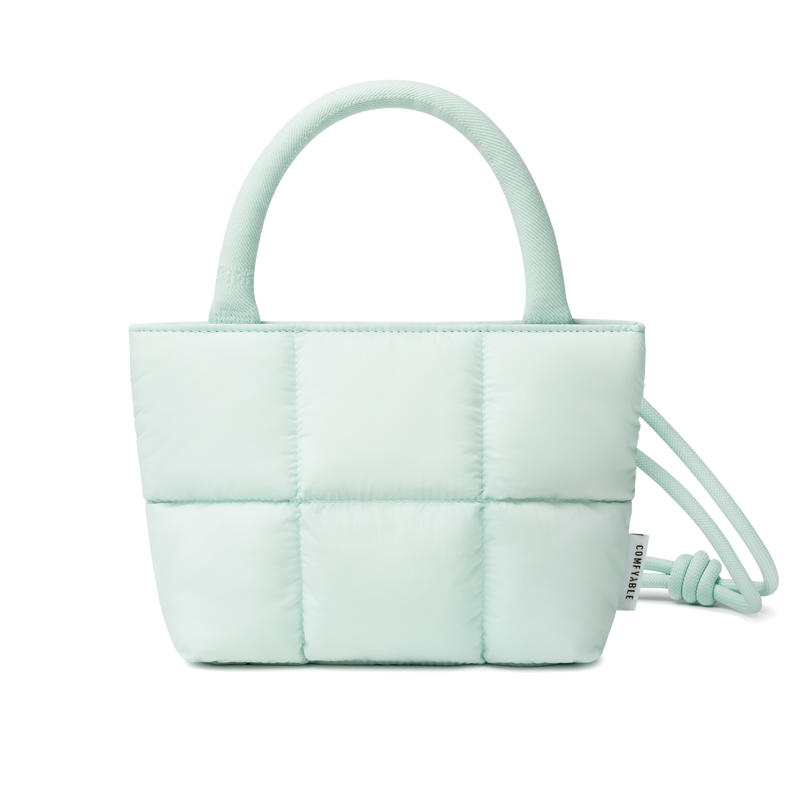 Stylish Puffy Top Handle Bag for Women, Cute Quilted Padded Purse for Daily Use, Small Lightweight Crossbody Bag with Adjustable Strap, Ice blue