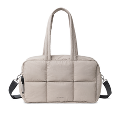 Nylon Duffle Bag for Travel, Gym, Weekender Luggage Puffer Bag with Removable Shoe Compartment, Carrying Overnight Bag with Laptop Compartment For Women Men, Water-Repellent, Taupe