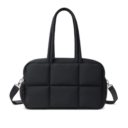 Nylon Duffle Bag for Travel, Gym, Weekender Luggage Puffer Bag with Removable Shoe Compartment, Carrying Overnight Bag with Laptop Compartment For Women Men, Water-Repellent, Black