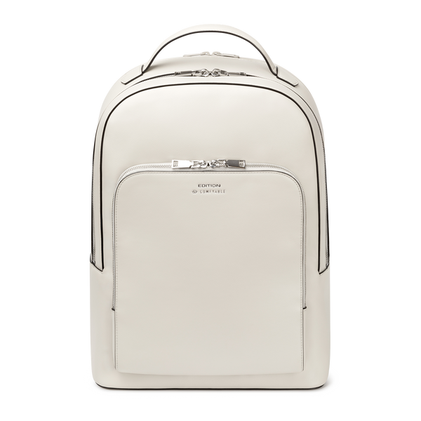 Comfyable x Edition Premium Vegan Leather Backpack for 13" 14" 15" 16" Laptops, Business Trip Backpack with Trolley Strap & YKK Zipper, Water-repellent Durable Bag for Men Women, Daypack for Work, LIGHT BEIGE