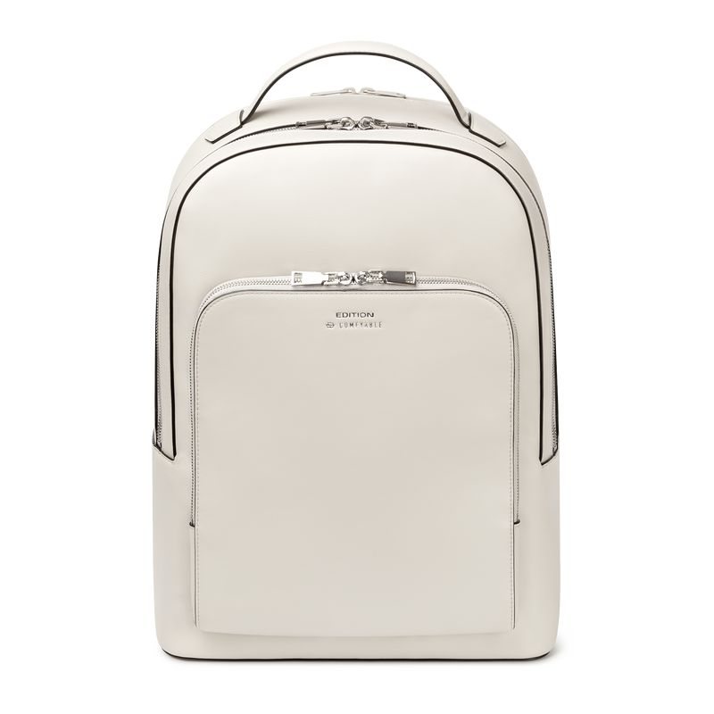 Comfyable x Edition Premium Vegan Leather Backpack for 13" 14" 15" 16" Laptops, Business Trip Backpack with Trolley Strap & YKK Zipper, Water-repellent Durable Bag for Men Women, Daypack for Work, LIGHT BEIGE