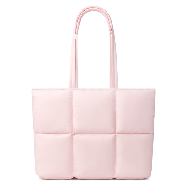 Puffy Laptop Bag Compatible for 13 Inch 14 Inch MacBook Pro/Air, Lightweight Puffer Handbag for Women with Laptop Compartment, Quilted Anti-Slip Shoulder Bag for Work, Travel, College, Light Pink