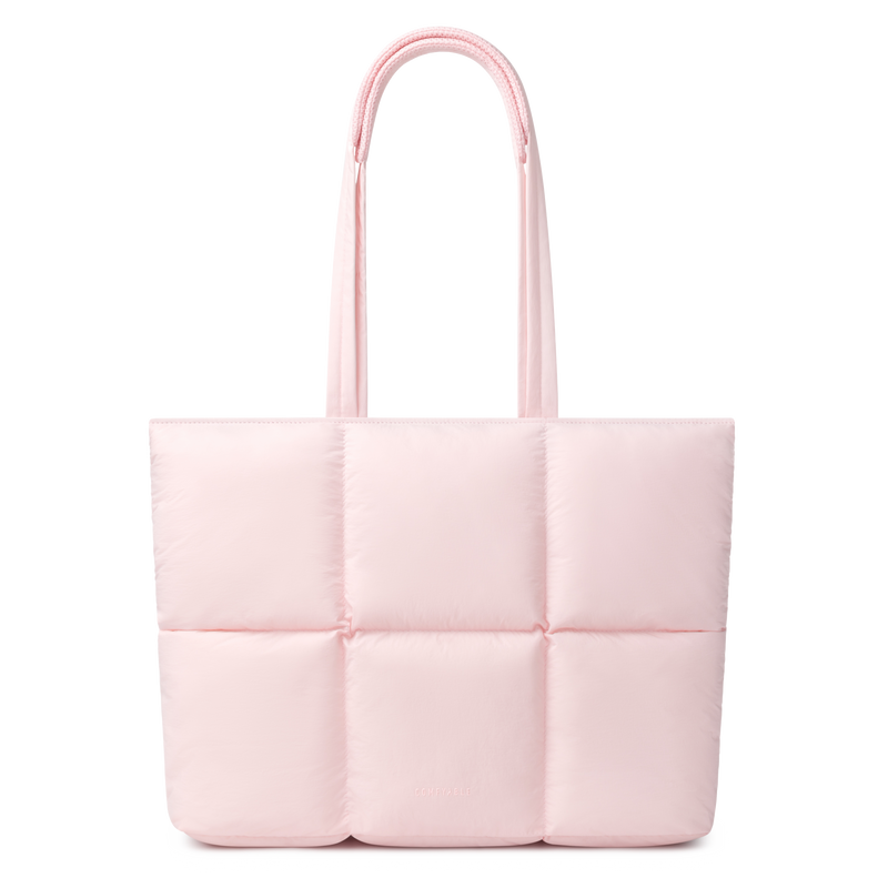 Puffy Laptop Bag Compatible for 13 Inch 14 Inch MacBook Pro/Air, Lightweight Puffer Handbag for Women with Laptop Compartment, Quilted Anti-Slip Shoulder Bag for Work, Travel, College, Light Pink