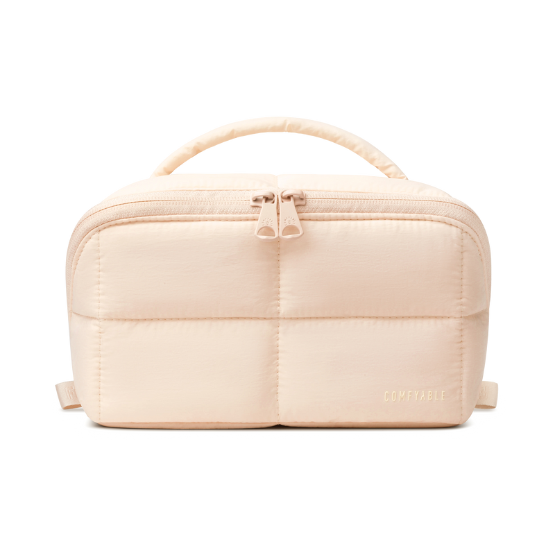 Puffy Makeup Bag for Women, Compact Cosmetic Organiser for Girl, Cute Lightweight Travel Pouch, Open Flat Water-Repellent Make Up Bag, Beige Puffy Makeup Bag for Women, Compact Cosmetic Organiser for Girl, Cute Lightweight Travel Pouch, Open Flat Water-Repellent Make Up Bag, Beige