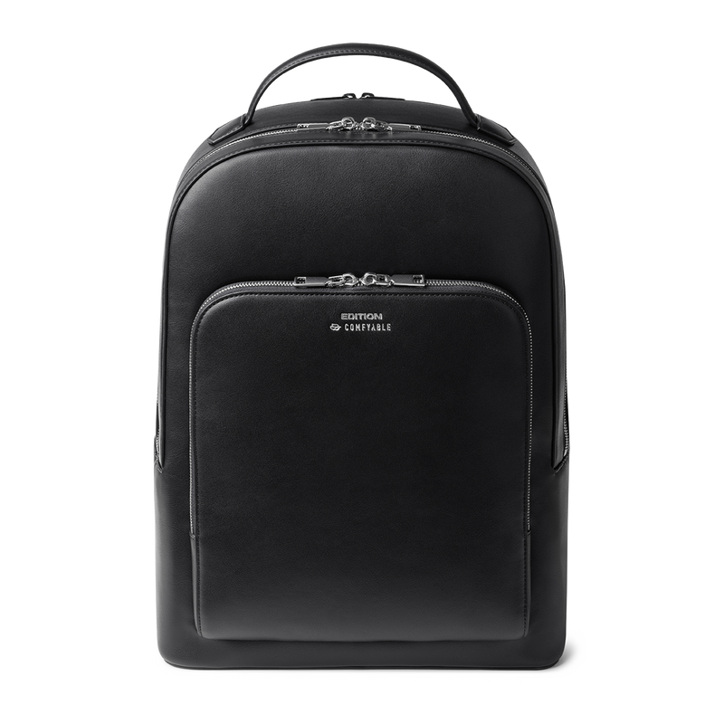 Comfyable x Edition Premium Vegan Leather Backpack for 13" 14" 15" 16" Laptops, Business Trip Backpack with Trolley Strap & YKK Zipper, Water-repellent Durable Bag for Men Women, Daypack for Work, BLACK