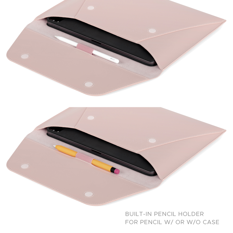 Comfyable TABLET SLEEVE FOR IPAD PRO 9.7-11INCH & 12.9 INCH & SMART/MAGIC KEYBOARD W/ PENCIL HOLDER, PVC Leather Envelope Tablet Case for iPad, Pink