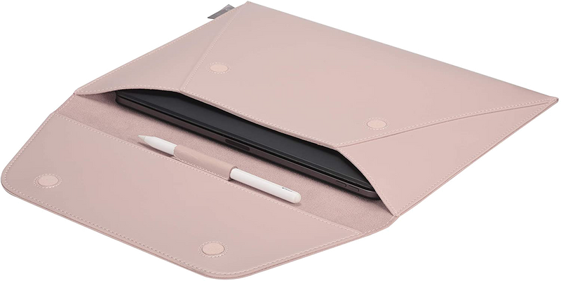 Comfyable TABLET SLEEVE FOR IPAD PRO 9.7-11INCH & 12.9 INCH & SMART/MAGIC KEYBOARD W/ PENCIL HOLDER, PVC Leather Envelope Tablet Case for iPad, Pink