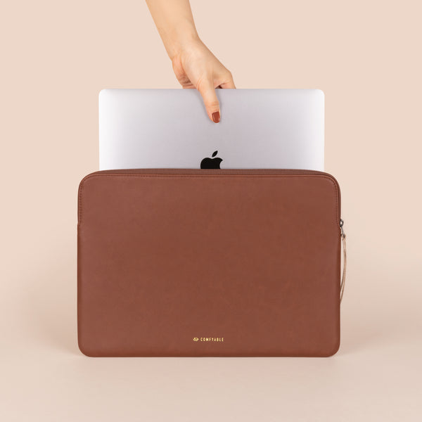 Slim Protective Laptop Sleeve Fit for All MacBook Air 15In & 13inch/ 14inch/ 16inch MacBook Pro , PU Leather Bag Waterproof Computer Case, Brown